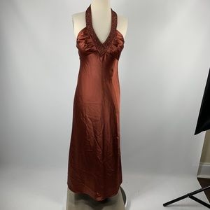 Anne Klein Sz 4 Copper Formal Dress Halter Beaded
